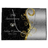 Silber und schwarzer Damast Große Geschenktüte (Rückseite)