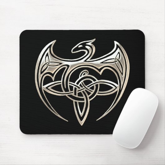 Silber und Schwarzer Drache Trine keltische Knospe Mousepad (Mit Mouse)