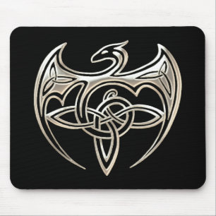 Silber und Schwarzer Drache Trine keltische Knospe Mousepad