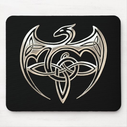 Silber und Schwarzer Drache Trine keltische Knospe Mousepad (Vorne)
