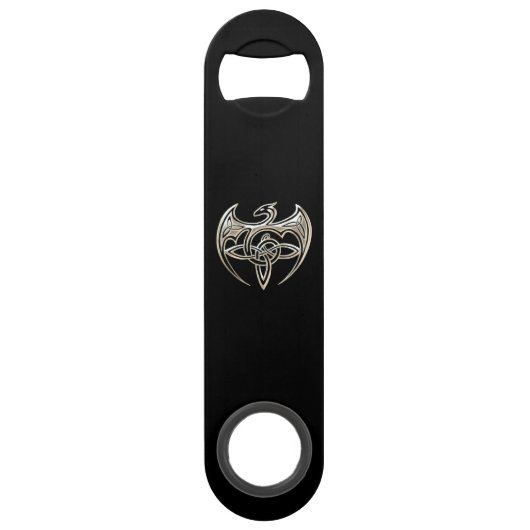 Silber und Schwarzer Drache Trine keltische Knospe Speedflaschenöffner (Rückseite)
