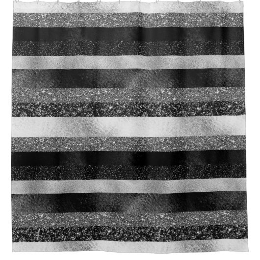 Silber und Schwarzer Glitzer Duschvorhang (Vorderseite)