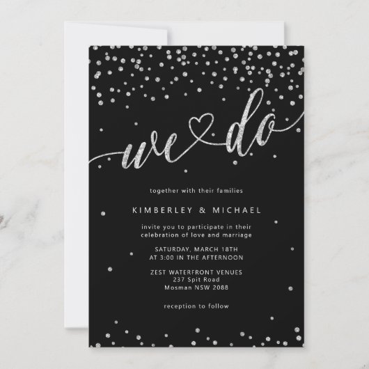 Silber und Schwarzer Glitzer Sparkle machen wir Ho Einladung (Vorderseite)