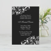 Silber und Schwarzes blühen Abschlussball-formale Einladung (Stehend Vorderseite)
