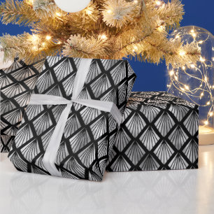 Silber- und schwarzes Diamant-Art-Deco-Muster Geschenkpapier