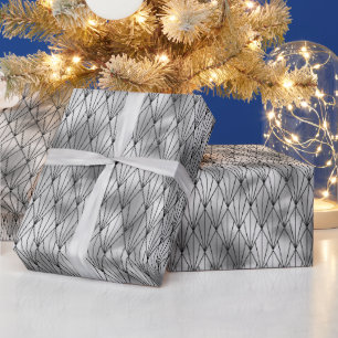 Silber- und schwarzes Diamant-Art-Deco-Muster Geschenkpapier