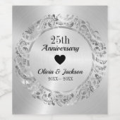 Silber und Schwarzes Herz Weinetikett (Einzelnes Label)