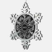 Silber und Schwarzes Jahr oder Monogramm Schneeflocken Zinn-Ornament (Rechts)