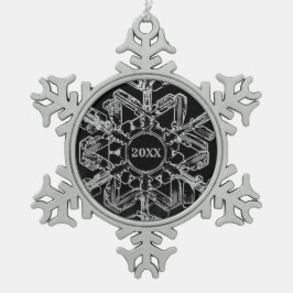 Silber und Schwarzes Jahr oder Monogramm Schneeflocken Zinn-Ornament