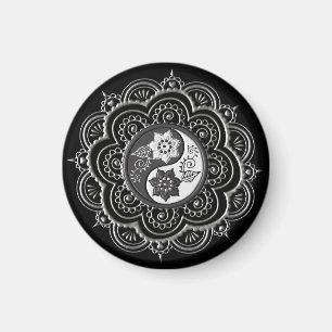 Silber- und schwarzes Mandala Magnet