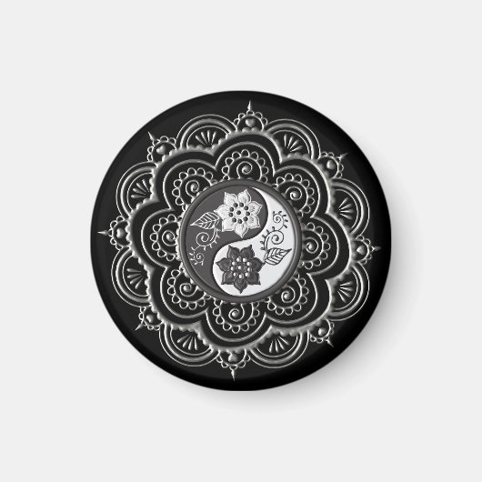 Silber- und schwarzes Mandala Magnet (Vorne)
