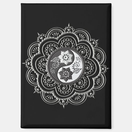 Silber- und schwarzes Mandala Magnet (Vorderseite)