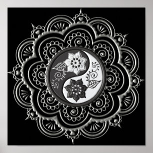 Silber- und schwarzes Mandala Poster