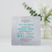 Silber und Türkis Blauer Glitzer Süß 16 Einladung (Stehend Vorderseite)