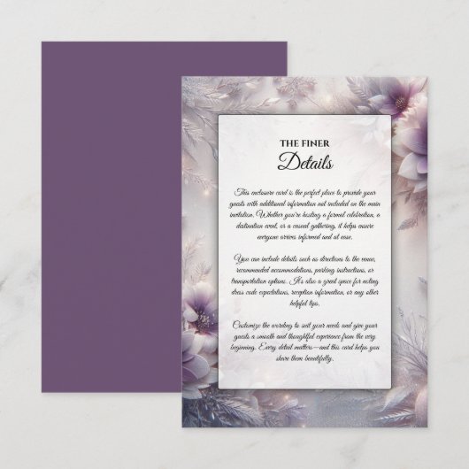 Silber und weiche Amethyst Winterblüten Begleitkarte (Vorne/Hinten)