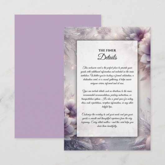 Silber und weiche Amethyst Winterblüten Begleitkarte (Vorne/Hinten)