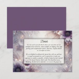 Silber und weiche Amethyst Winterblüten Hochzeit Begleitkarte