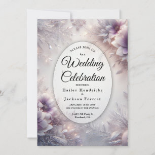 Silber und weiche Amethyst Winterblüten Hochzeit Einladung