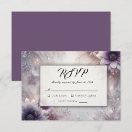 Silber und weiche Amethyst Winterblüten Hochzeit RSVP Karte