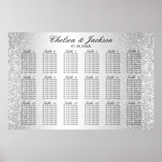 Silber und Weiß Confetti - 18 Seating Chart Poster (Vorne)