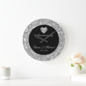 Silber und Weiß Glitzer und Herz Große Wanduhr (Zuhause)