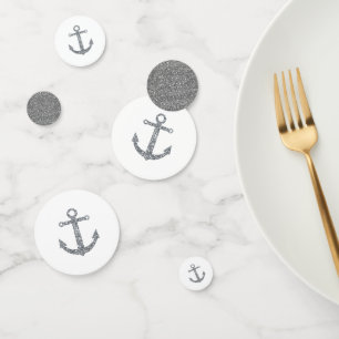 Silber- und weiß glitzernder Anker nautische Stran Konfetti