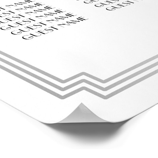 Silber und Weiß Hochzeitskartentafel Poster (Ecke)