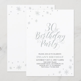 Silber und Weiß | Modern Chic 30. Geburtstag Party Einladung