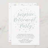 Silber und Weiß | Modern Surprise Retirement Party Einladung (Vorne/Hinten)