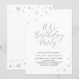 Silber und Weiß | Moderne Geburtstagsparty des 100 Einladung