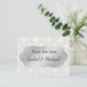 Silber und Weiß Save the Date Ankündigungspostkarte (Stehend Vorderseite)