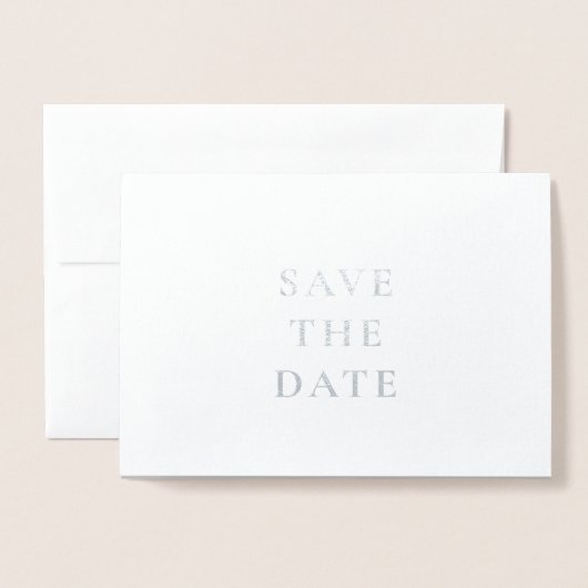 Silber und Weiß Save the Date Folienkarte (Vorderseite mit Umschlag)