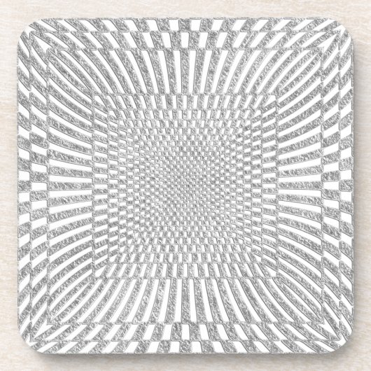 Silber und Weiß verzerrtes kariertes Muster Getränkeuntersetzer (Vorderseite)