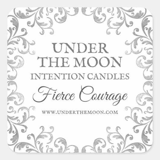 Silber und Weiß, Verzierte Zauberkerzen Quadratischer Aufkleber (Vorderseite)