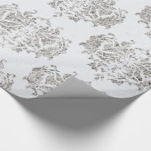 Silber und Weiße Damast Geschenkpapier (Ecke)