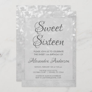 Silber und weißer Bonbon 16 Geburtstags-Party Einladung