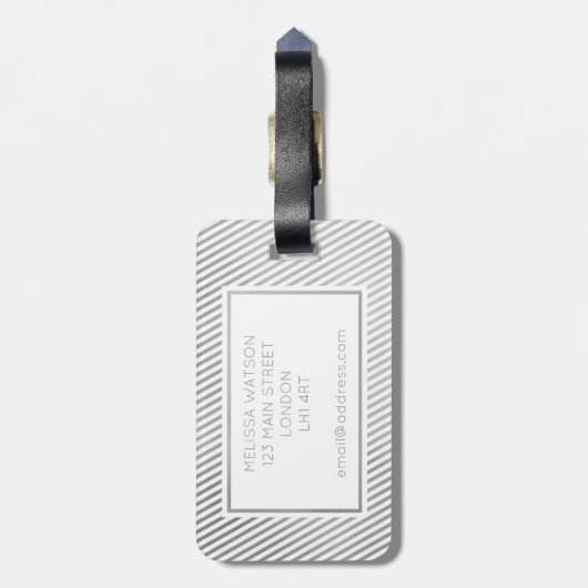 Silber und weißer gestreifter Gepäckanhänger (Rückseite vertikal)
