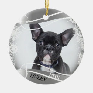 Silber- und Weißschneeflockenrahmen - DIY-Foto Keramikornament