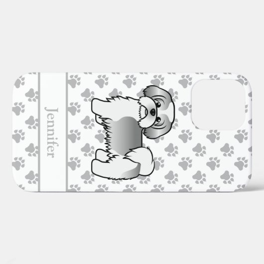 Silber und White Shih Tzu Cartoon Dog & Name Case-Mate iPhone Hülle (Rückseite (Horizontal))