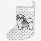 Silber und White Shih Tzu Cartoon Dog & Name Kleiner Weihnachtsstrumpf (Rückseite)
