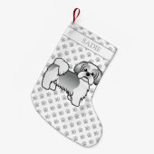 Silber und White Shih Tzu Cartoon Dog & Name Kleiner Weihnachtsstrumpf (Vorderansicht (hängend))