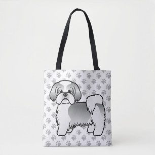 Silber und White Shih Tzu Cartoon Dog & Paws Tasche