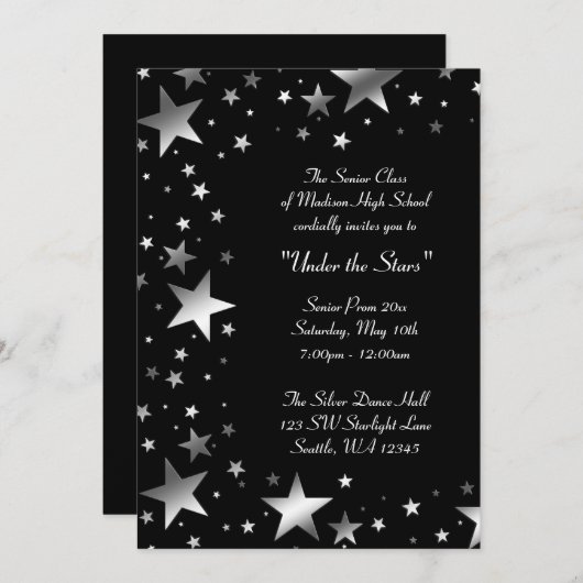 Silber unter den Sternen Prom formell Einladung (Vorne/Hinten)