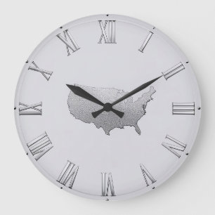 Silber-USA-Karte mit römischen Ziffern Große Wanduhr