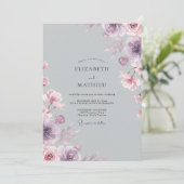 Silber-Veilchen-Blüten-Hochzeit Einladung (Stehend Vorderseite)