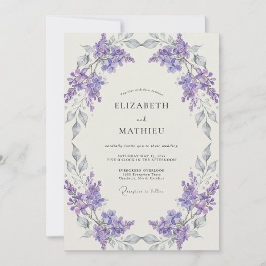 Silber-Veilchen-Kranz-Hochzeit Einladung (Vorderseite)