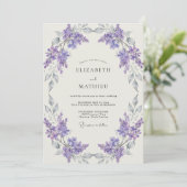 Silber-Veilchen-Kranz-Hochzeit Einladung (Stehend Vorderseite)