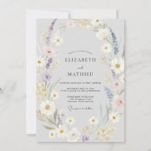 Silber-Veilchen-Wildblumen-Hochzeit Einladung