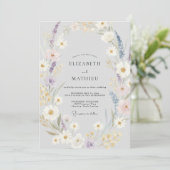 Silber-Veilchen-Wildblumen-Hochzeit Einladung (Stehend Vorderseite)