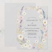 Silber-Veilchen-Wildblumen-Hochzeit Einladung (Vorne/Hinten)